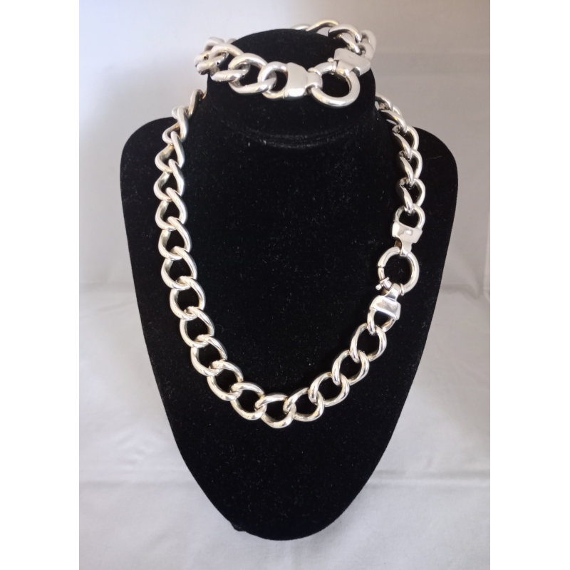 Zilveren collier en armband (Gourmetschakel)