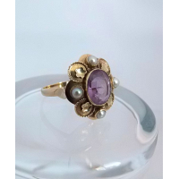 Gouden ring Amethist/parel VERKOCHT
